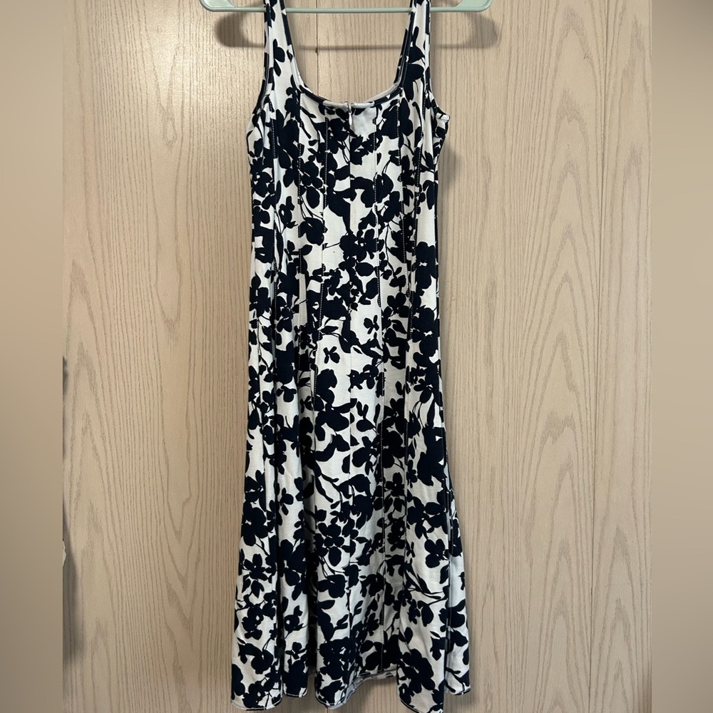 LOFT Black & White Floral Midi Dress